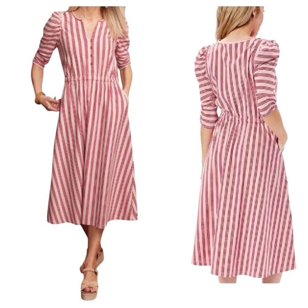 Matilda Jane pink Red White Striped Pullover V Neck Button Front Dress Size L